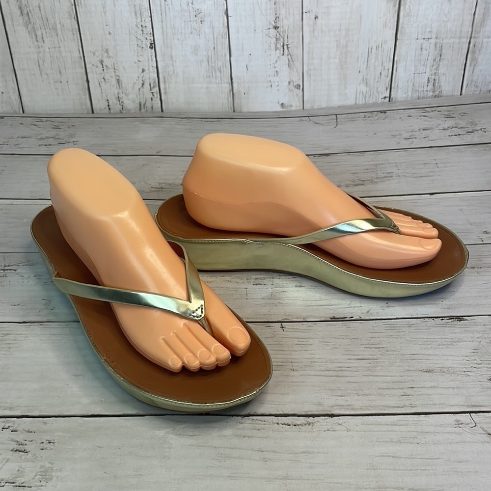 Fitflop Gold Leather Wedge Thong Sandal